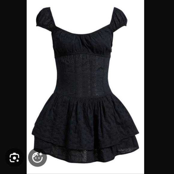 bp Pants - Black Eyelet Lace Ruffle Layer Skirt Romper, Medium